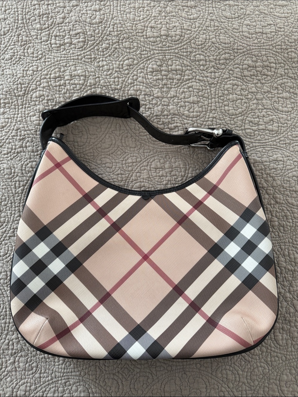 Burberry Beige  Check Shoulder Bag with Black Trim - Picture 10 of 12